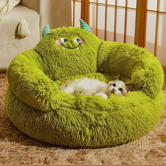 Green Monster Cat Sofa Fluffy Cat Bed Couch