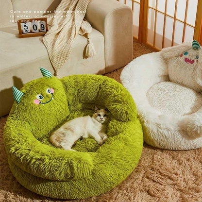 Green Monster Cat Sofa Fluffy Cat Bed Couch